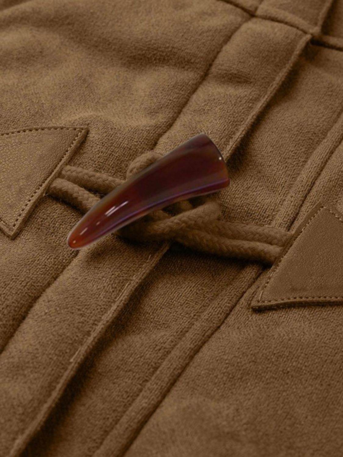 Full Size Pocketed Long Sleeve Hooded Toggle Jacket - Amexza