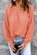 Square Neck Waffle-Knit Top - Amexza