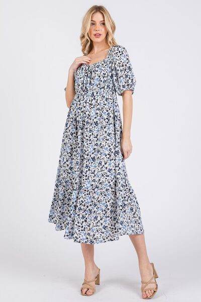 Ces Femme Floral Square Neck Puff Sleeve Midi Dress for a perfect OOTD – dress to impress outfits from Amexza