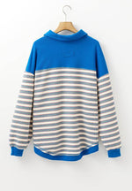 Striped Johnny Collar Long Sleeve Sweatshirt for a perfect OOTD – dress to impress outfits from Amexza
