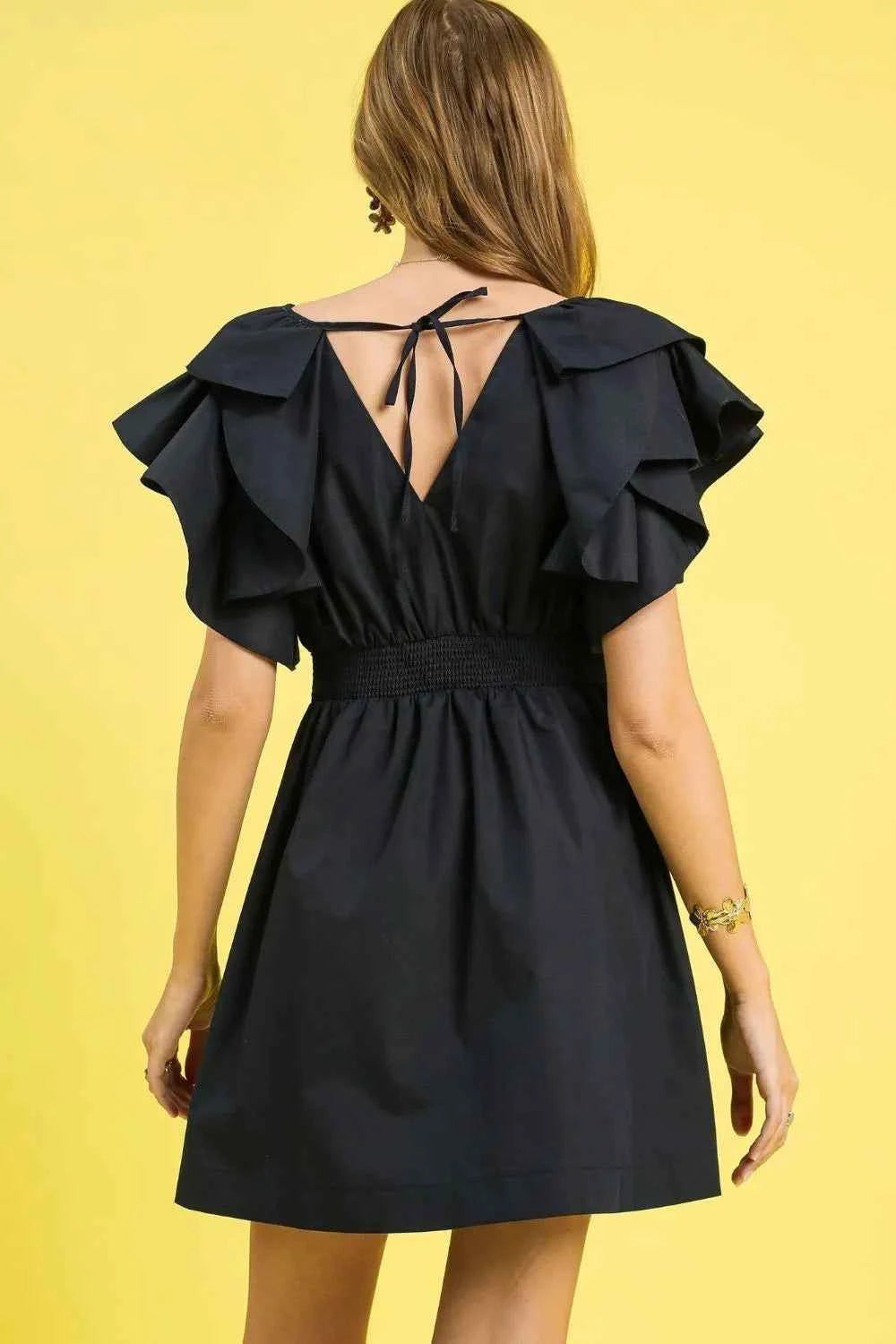 Umgee Double Ruffle Sleeve Fit and Flare Dress