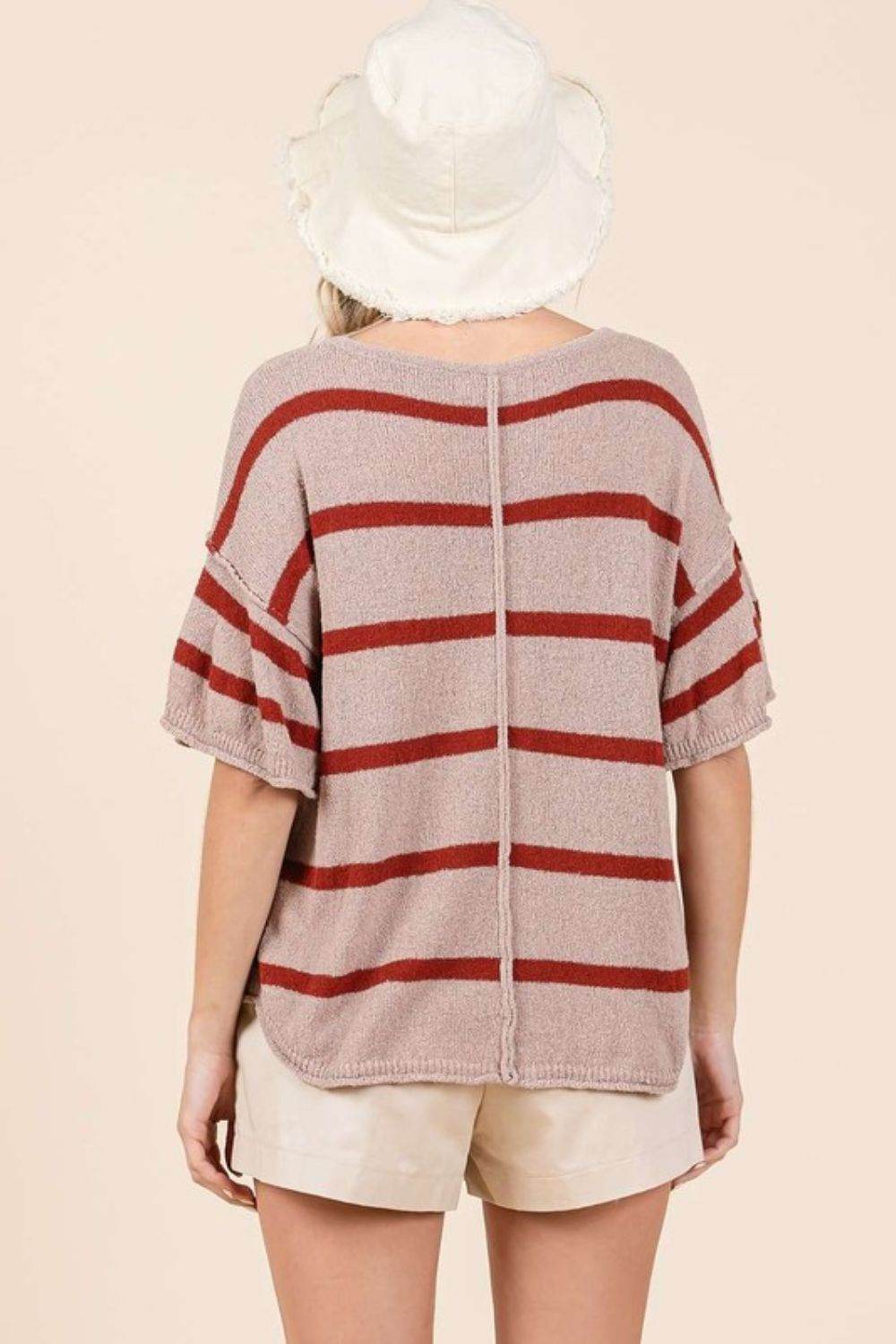 Mittoshop Striped Flounce Sleeve Knit Top for a perfect OOTD – dress to impress outfits from Amexza
