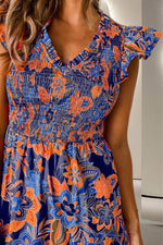 Ruffled Printed Cap Sleeve Dress - Amexza