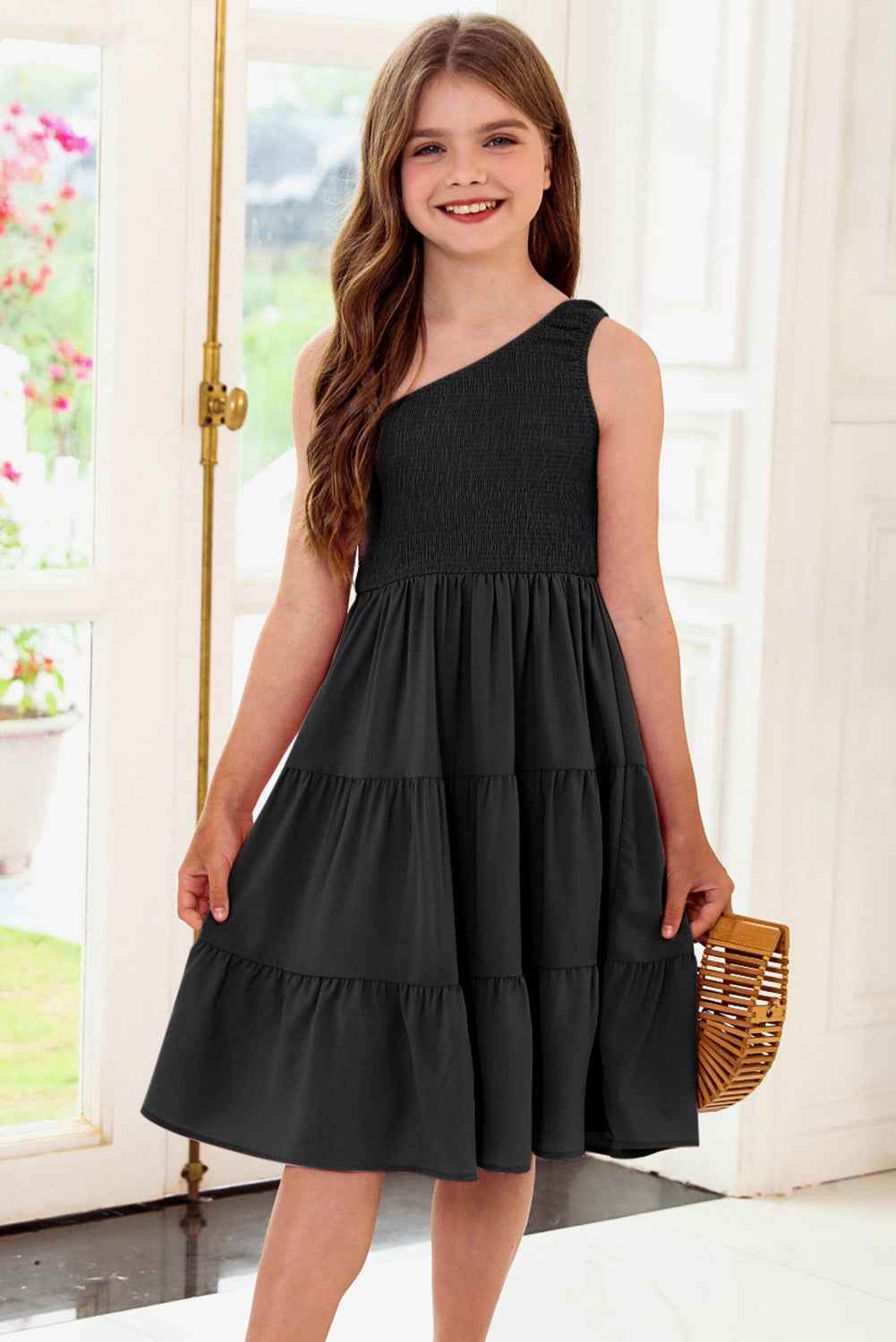 Plus Size One-Shoulder Sleeveless Tiered Dress Black for a perfect OOTD – dress to impress outfits from Amexza