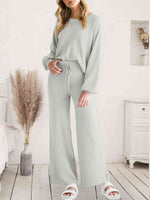 Long Sleeve Lounge Top and Drawstring Pants Set Light Gray for a perfect OOTD – dress to impress outfits from Amexza