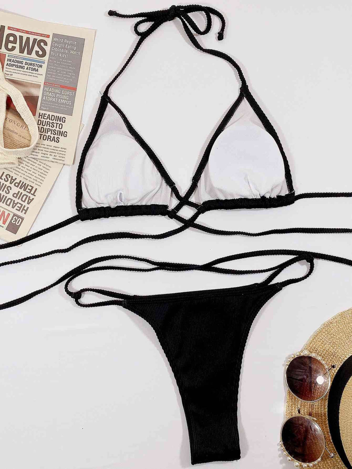 Halter Neck Crisscross Ribbed Bikini Set for a perfect OOTD – dress to impress outfits from Amexza