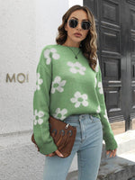 Floral Dropped Shoulder Sweater Gum Leaf for a perfect OOTD – dress to impress outfits from Amexza