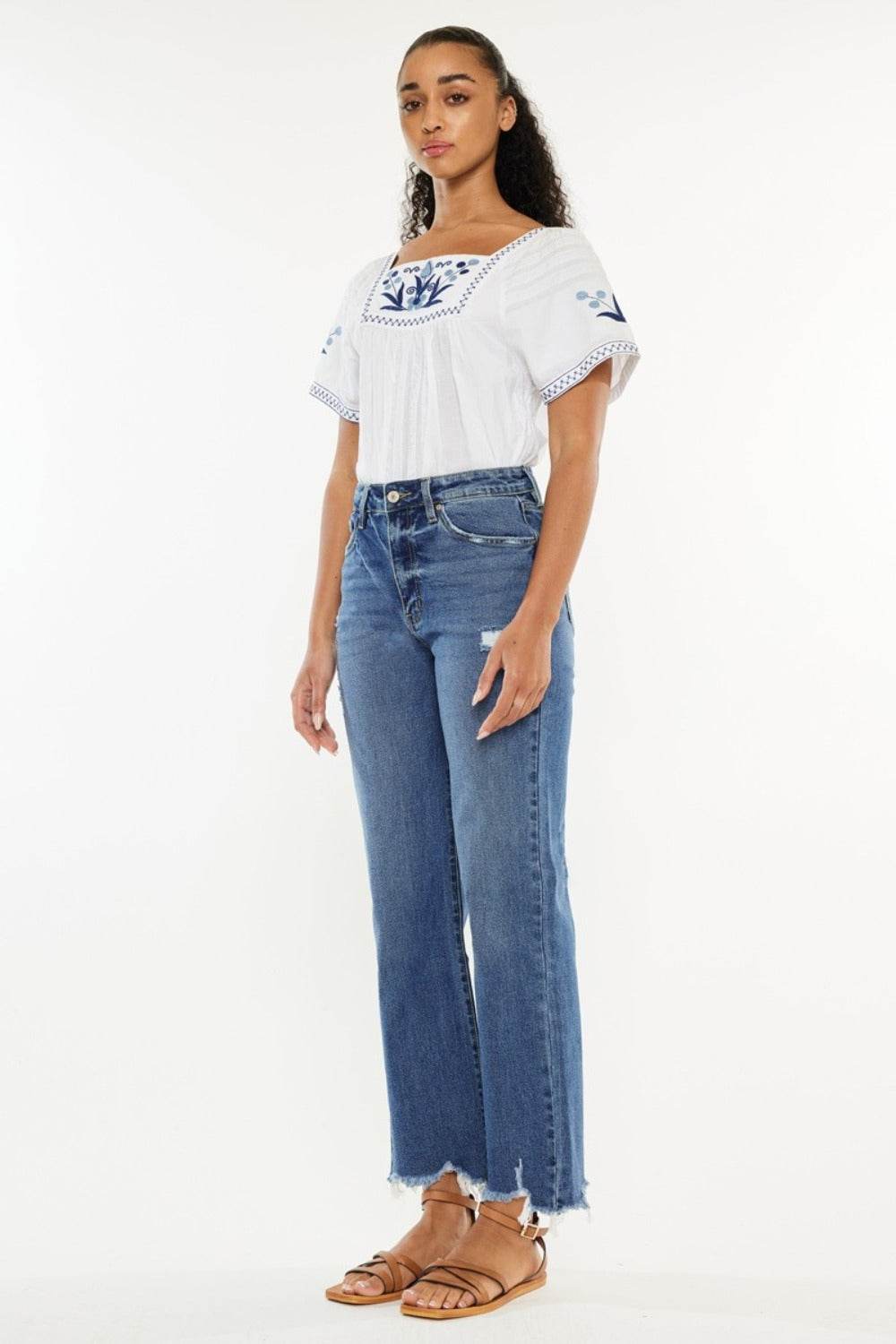 Kancan Full Size High Rise Slim Wide Leg Jeans - Amexza