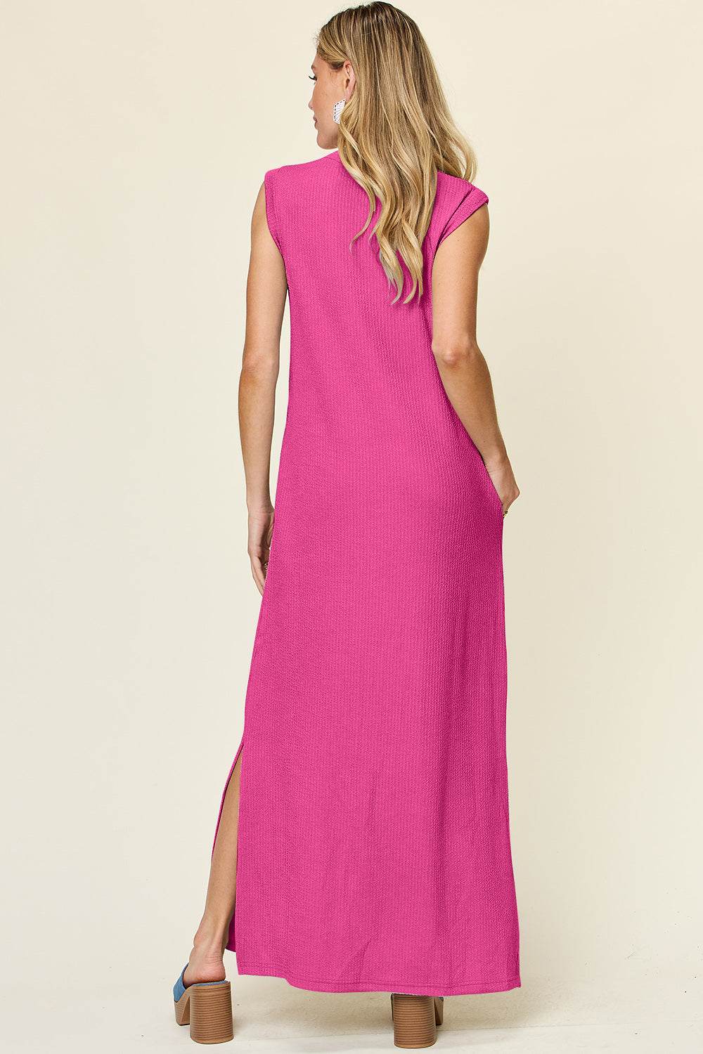 Double Take Full Size Texture Mock Neck Sleeveless Maxi Dress - Amexza