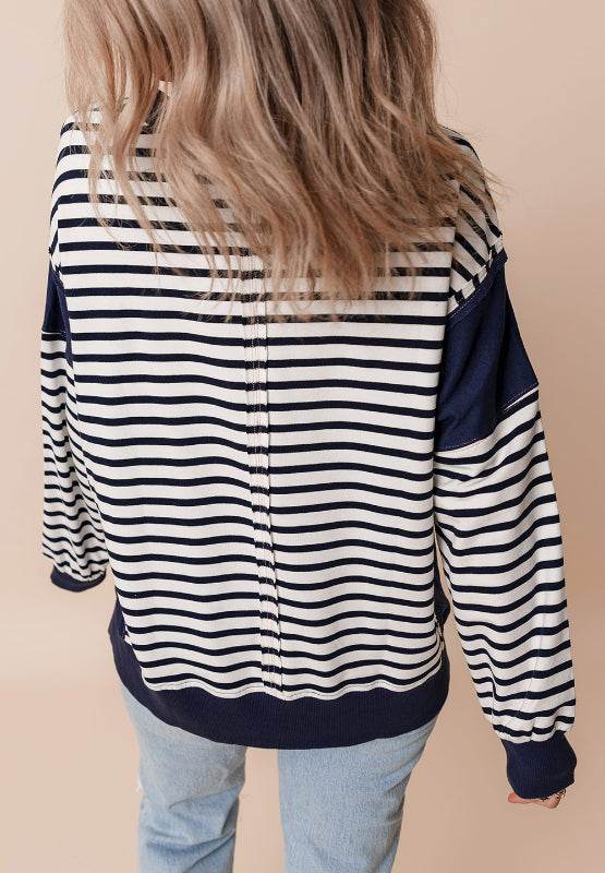 Exposed Seam Striped Long Sleeve Sweatshirt for a perfect OOTD – dress to impress outfits from Amexza