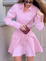 Smocked Long Sleeve Shirt Dress