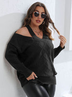 Plus Size Cutout V-Neck Sweater for a perfect OOTD – dress to impress outfits from Amexza