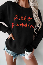 HELLO PUMPKIN Round Neck Long Sleeve Sweater for a perfect OOTD – dress to impress outfits from Amexza