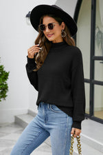 Mock Neck Dropped Shoulder Long Sleeve Sweater for a perfect OOTD – dress to impress outfits from Amexza