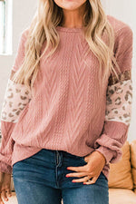 Sequin Leopard Round Neck Long Sleeve Sweater Pale Blush for a perfect OOTD – dress to impress outfits from Amexza
