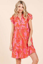Mittoshop Leaf Print Ruffle Sleeve Tiered Mini Dress Coral for a perfect OOTD – dress to impress outfits from Amexza