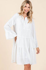 Mittoshop Tiered Notched Flare Sleeve Dress Ivory for a perfect OOTD – dress to impress outfits from Amexza