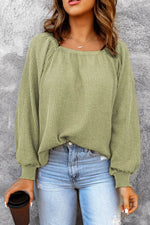 Square Neck Waffle-Knit Top - Amexza