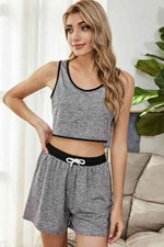 Shiny Heathered Contrast Trim Lounge Set for a perfect OOTD – dress to impress outfits from Amexza