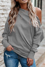 Single Shoulder Long Sleeve Sweatshirt with Zip Gray for a perfect OOTD – dress to impress outfits from Amexza