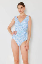 Marina West Swim Full Size Float Ruffle Faux Wrap One-Piece Swimsuit Blue for a perfect OOTD – dress to impress outfits from Amexza