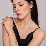 Pearl Necklace, Bracelet and Earrings 4-Piece Jewelry Set Gold One Size for a perfect OOTD – dress to impress outfits from Amexza