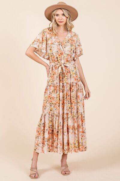 Mittoshop Floral Tie Waist Flutter Sleeve Tiered Dress for a perfect OOTD – dress to impress outfits from Amexza
