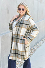 Double Take Full Size Plaid Button Up Lapel Collar Coat - Amexza