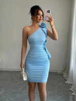 Flower Single Shoulder Mini Dress