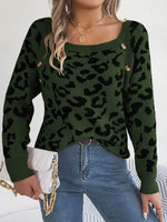 Leopard Buttoned Square Neck Sweater for a perfect OOTD – dress to impress outfits from Amexza