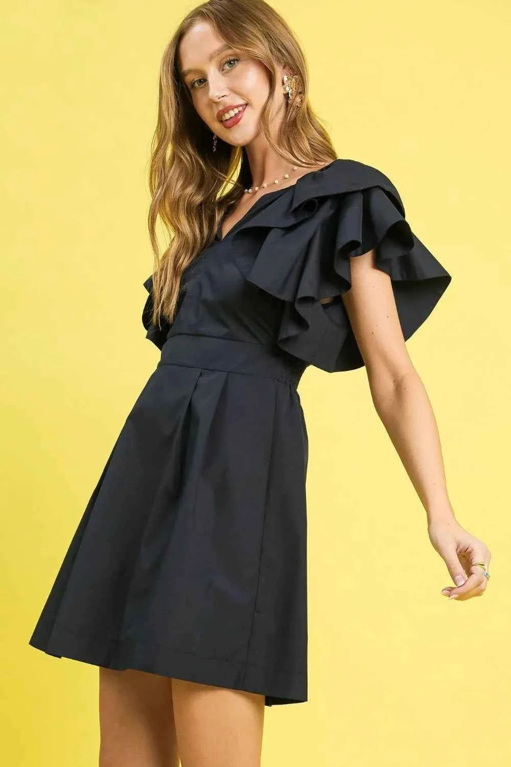 Umgee Double Ruffle Sleeve Fit and Flare Dress