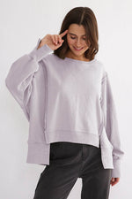 Exposed Seam High-Low Long Sleeve Sweatshirt for a perfect OOTD – dress to impress outfits from Amexza