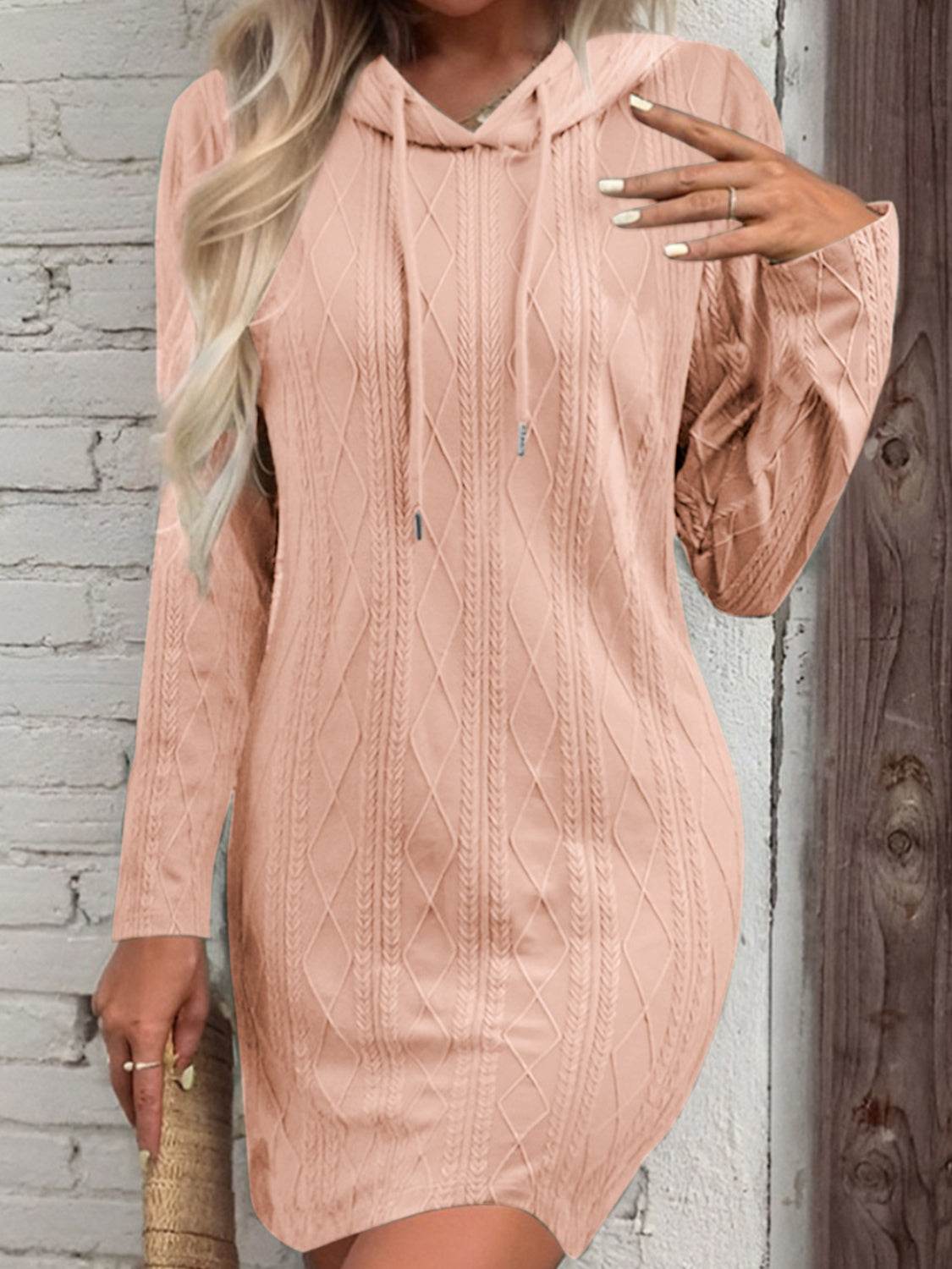 Drawstring Hooded Sweater Dress Dusty Pink for a perfect OOTD – dress to impress outfits from Amexza
