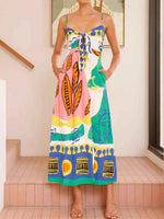 Tied Front Printed Slit Maxi Cami Dress