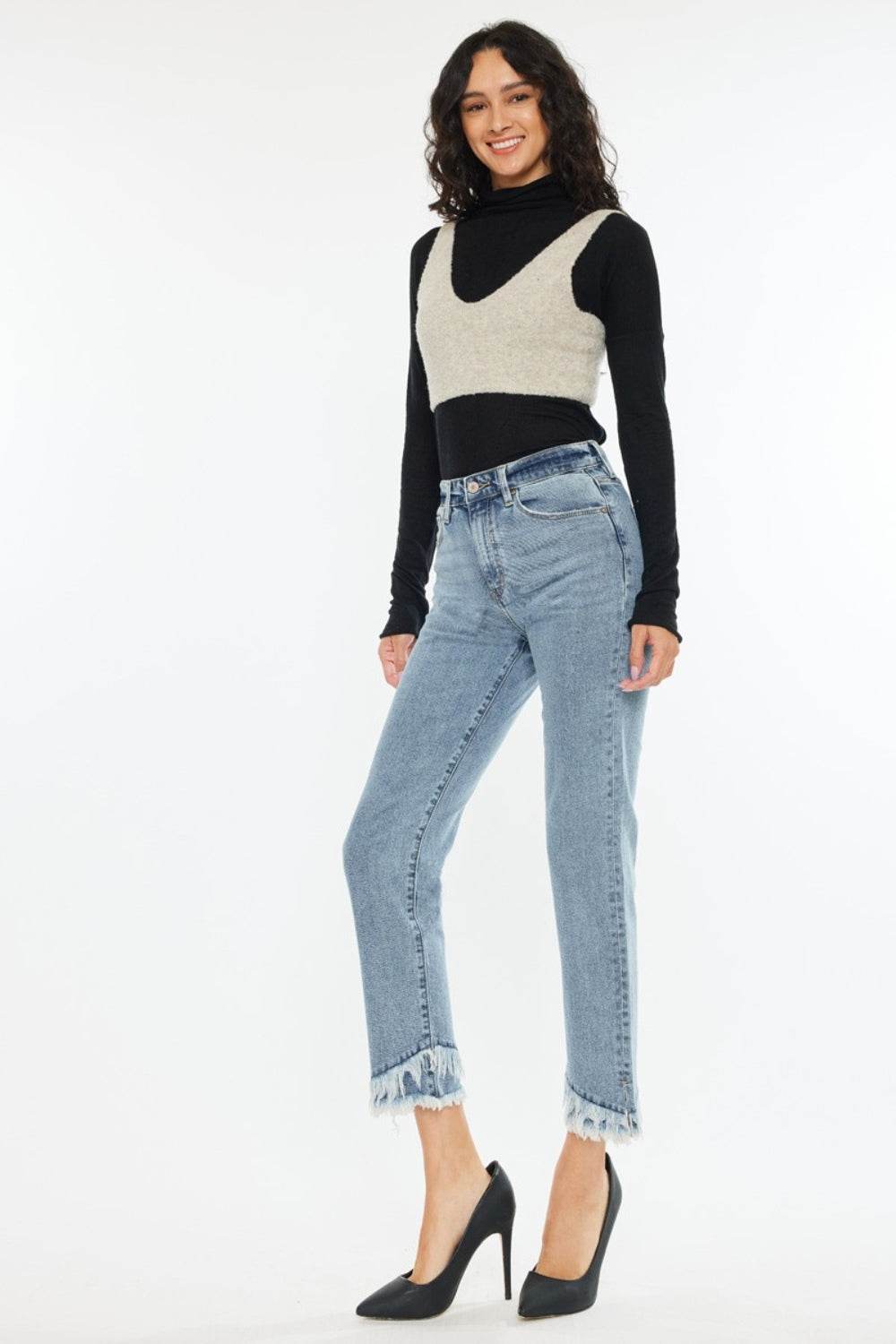 Kancan Raw Hem High Rise Straight Jeans - Amexza