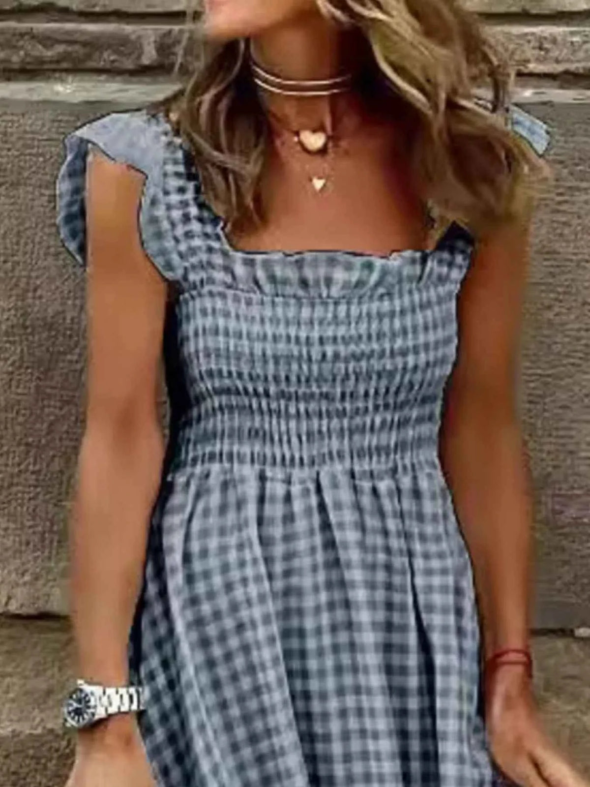 Smocked Gingham Maxi Dress with Ruffle Straps