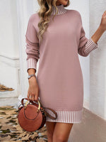 Devine Striped Mock Neck Long Sleeve Sweater Dress for a perfect OOTD – dress to impress outfits from Amexza