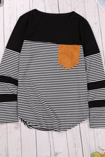 Striped Round Neck Long Sleeve T-Shirt - Amexza
