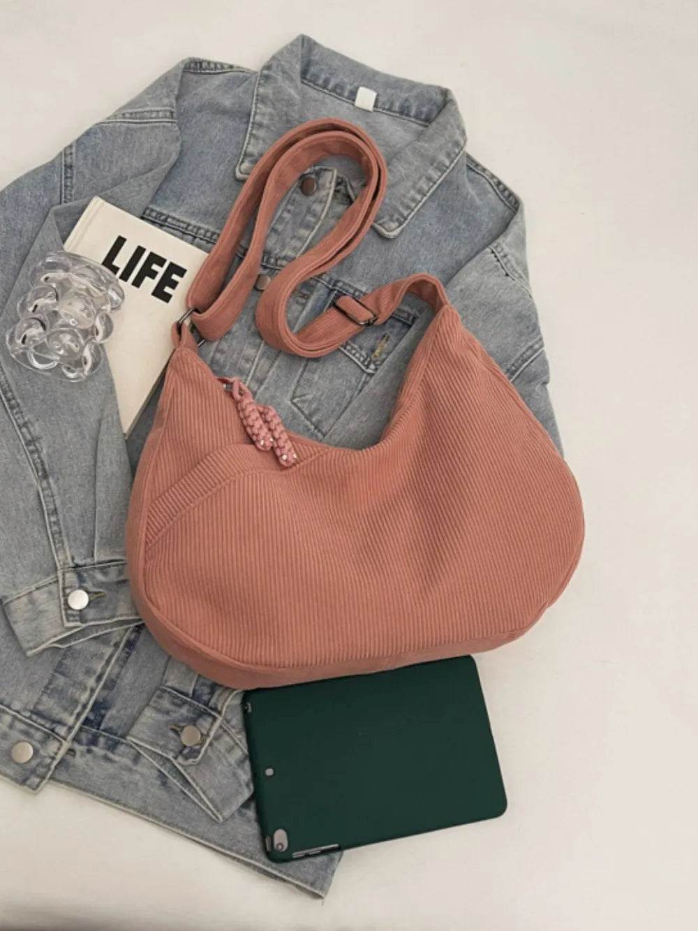 Ribbed Adjustable Strap Shoulder Bag for a perfect OOTD – dress to impress outfits from Amexza