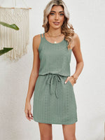 Eyelet Scoop Neck Sleeveless Dress - Amexza