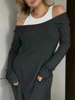 Contrast Long Sleeve Maxi Dress