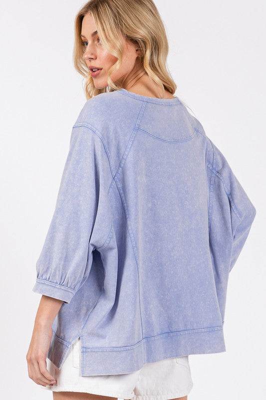 SAGE + FIG Mineral Washed Side Slit Round Neck Sweatshirt for a perfect OOTD – dress to impress outfits from Amexza