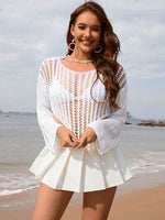 Openwork Boat Neck Long Sleeve Cover-Up for a perfect OOTD – dress to impress outfits from Amexza