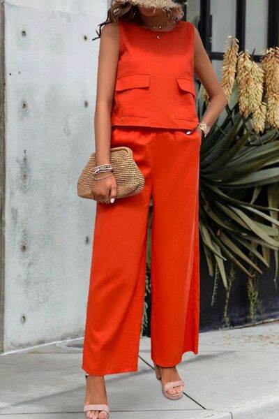 Devine Round Neck Tank and Wide Leg Pants Set for a perfect OOTD – dress to impress outfits from Amexza