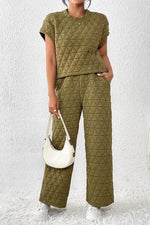 Short Sleeve Top and Pocketed Pants Lounge Set for a perfect OOTD – dress to impress outfits from Amexza