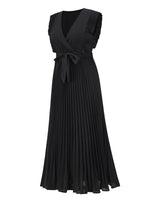 Tied Surplice Cap Sleeve Pleated Dress - Amexza
