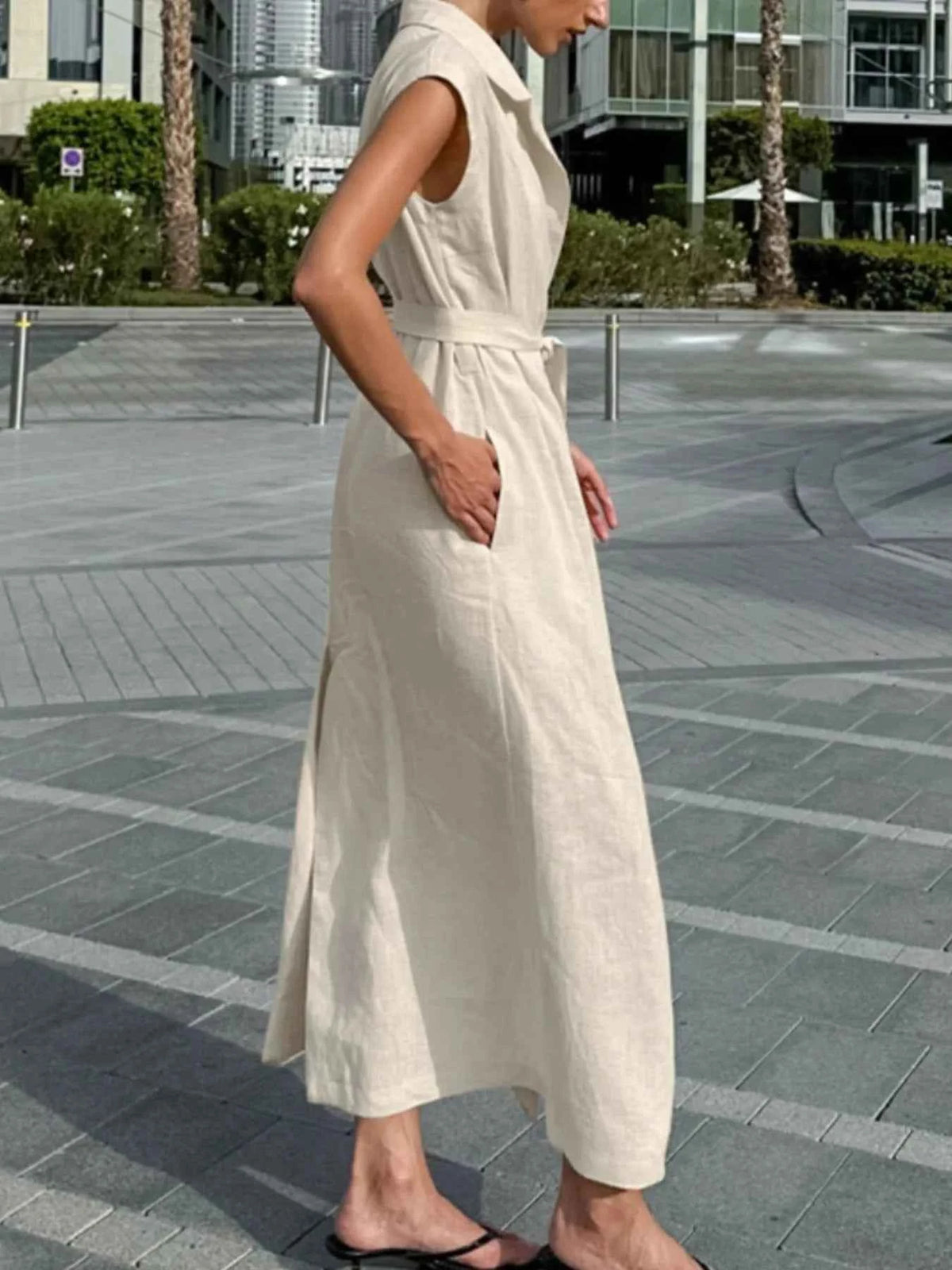 Tie Waist Cap Sleeve Maxi Dress