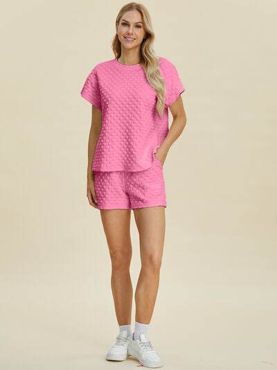 Double Take Full Size Texture T-Shirt and Shorts Set for a perfect OOTD – dress to impress outfits from Amexza