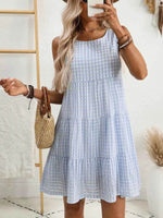 Plaid Round Neck Sleeveless Mini Dress Light Blue for a perfect OOTD – dress to impress outfits from Amexza