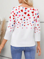 Heart Round Neck Long Sleeve T-Shirt - Amexza
